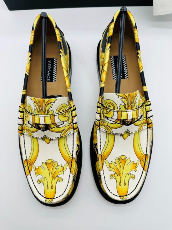 Versace Barocco Moccasin Vitello‎ Loafers Gold Black White EU 39 US 6 Italy main image 11